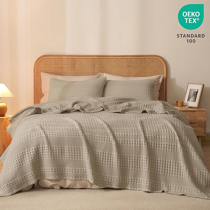 PHF 100% Cotton Waffle Weave Blanket Twin Size for Bed, Soft Lightweight & Breathable, All-Season Comfort, Luxury Aesthetic Woven Bedding for Home Decor, 66"x90", Taupe