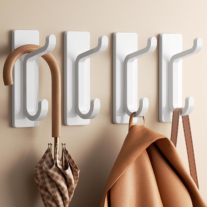 pickpiff 12 Pack Wall Hooks for Coat and Towel: 13LB Adhesive Door Hanger Stick on, White