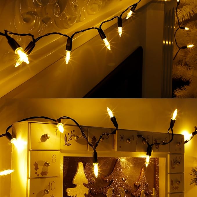 Blissun Christmas Lights, 50-Count Green Wire Light Set, Battery Operated Christmas Mini String Light with 8 Modes, 16 ft Fairy Lights for Christmas Tree Garden Wreath Decorations (1 Pack, Warm White)