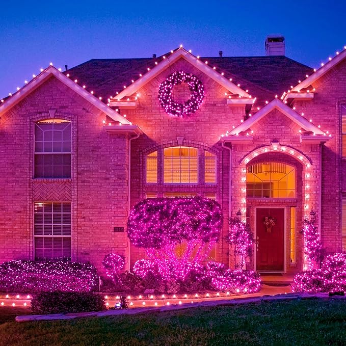 JMEXSUSS 8 Pack 50 LED Christmas Fairy Lights Battery Operated String Lights, 16ft Pink Twinkle Fairy Lights Indoor Outdoor Waterproof for Mason Jars Bedroom Party Wedding Christmas Decorations