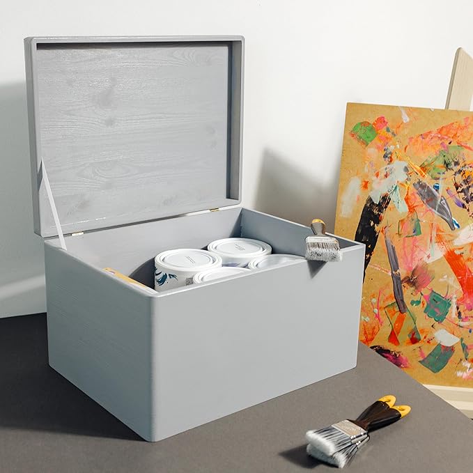 Large Grey Wooden Box Storage with Hinged Lid | 15.8 x 11.8 x 9.44 inches (+-0.5) | with Handles | Gift Box Storage Document | Product NOT Intended for 15 Years OR Below