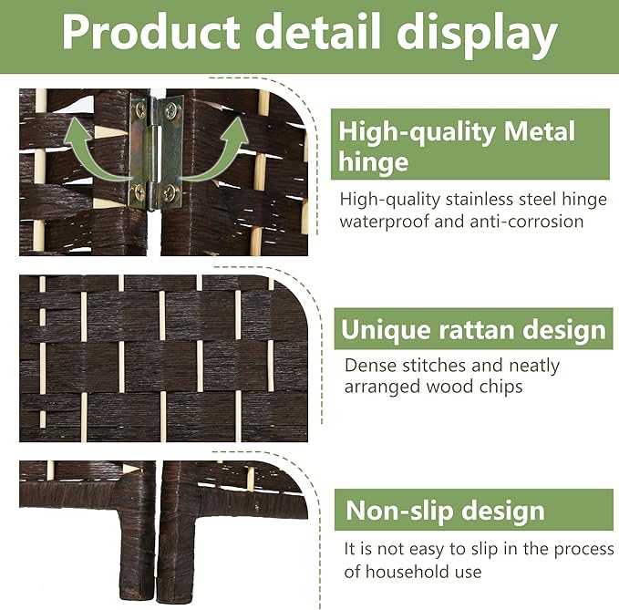 Room Divider 6 Panel Room Screen Divider Folding Portable partition Screen Wood with Removable Storage Shelves, Dark Brown