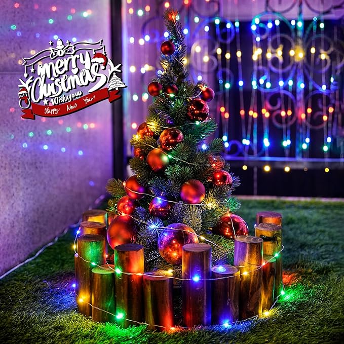 JMEXSUSS 8 Pack 50 LED Multicolor Christmas Fairy Lights Battery Operated - Each 16 Ft Christmas Tree Multicolor Lights Indoor Outdoor Decorations
