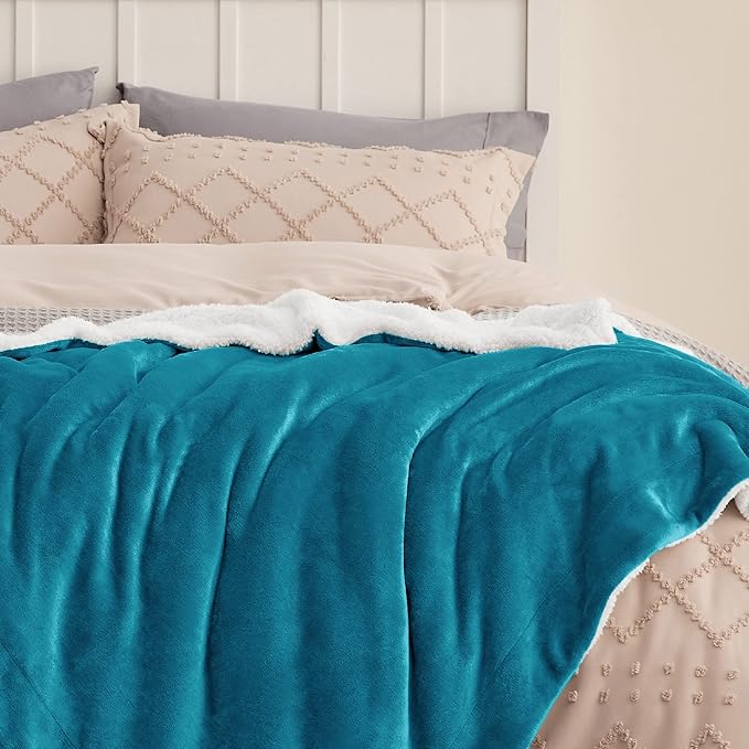 Bedsure GentleSoft Sherpa Fleece Throw Blanket Twin Size for Couch - Thick and Warm Throw for Women and Men, Soft Fuzzy Plush Twin Blanket for Winter, Teal, 60x80 Inches