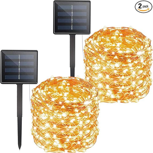 Solar String Lights Outdoor Waterproof, 2 Packs Total 132 Ft 400 LED Solar Fairy Lights with 8 Modes, Twinkle Solar Powered Outdoor Lights for Patio Yard Trees Wedding Christmas, Warm White