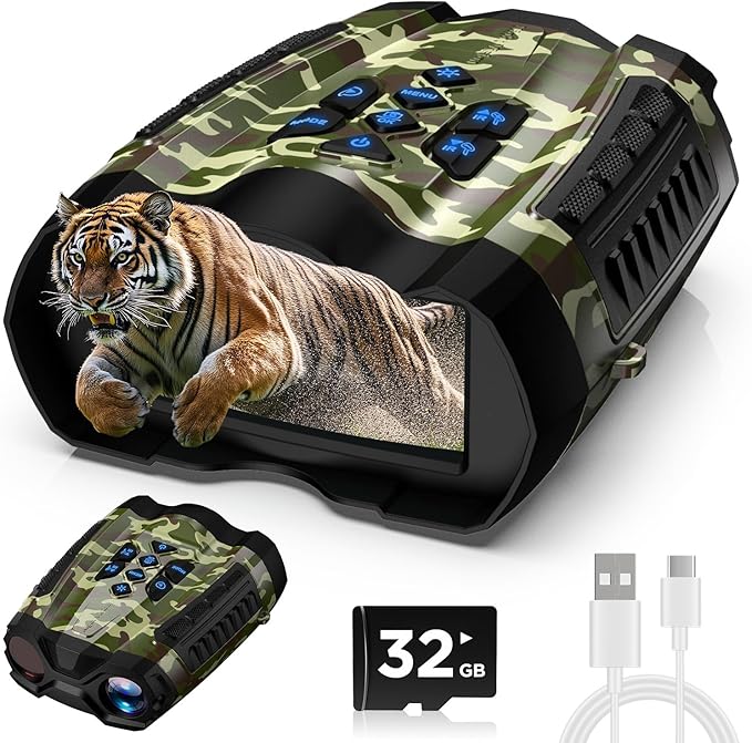 Night Vision Goggles, 4K Binoculars with Camera, 3.5" HD Display and 32GB TF Card, 9 Gear Night Vision, 10X Digital Zoom, 4000mAh Battery Nightvision