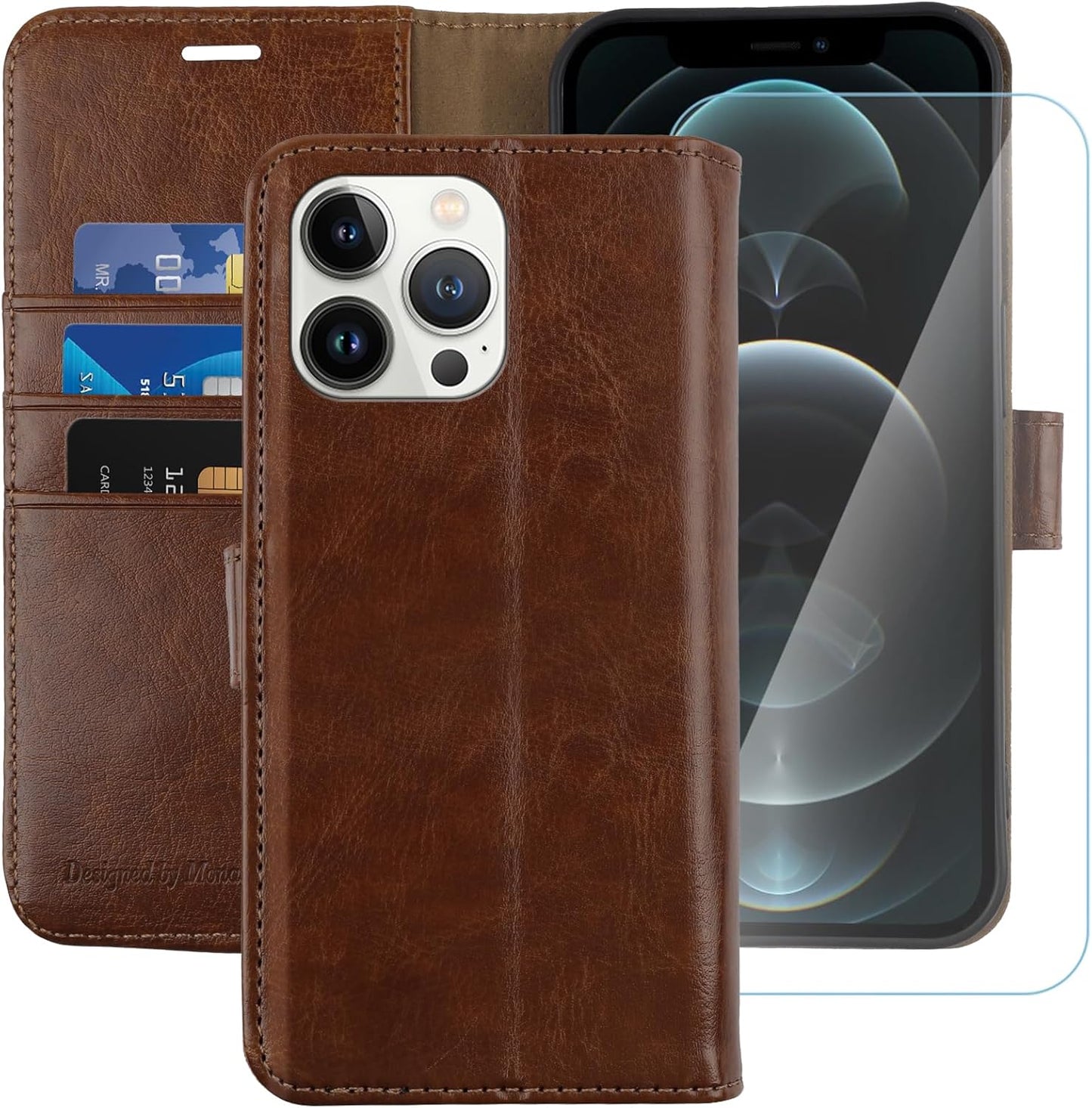 MONASAY Wallet Case for iPhone 12 Pro/iPhone 12 5G, Flip Folio Leather Cover with Credit Card Holder