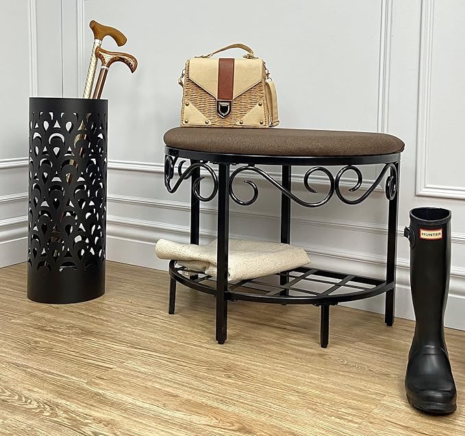 Mango Steam Half Moon Shoe Bench - Vanity Seat/Dressing Stool/Makeup Chair - Mocha Brown