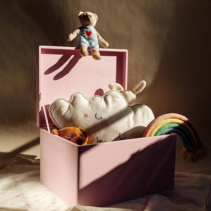 Large Pink Wooden Box Storage with Hinged Lid | 15.8 x 11.8 x 9.44 inches (+-0.5) | Gift Box Storage Document | Wood Keepsake Chest Product NOT Intended for 15 Years OR Below