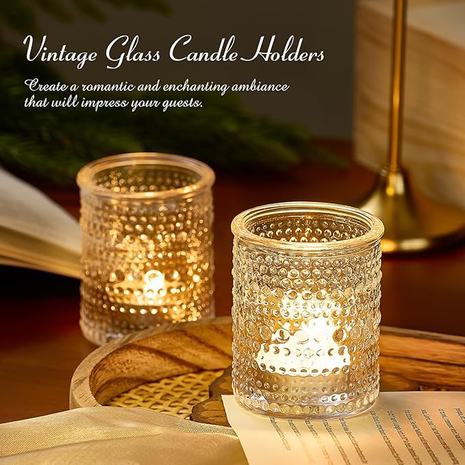 24 Pack Clear Glass Votive Candle Holders, Vintage Candle Holder for Floating Candle, Tealight Candle Holder for Table Centerpieces Home Bridal Shower Birthday Christmas Wedding Party Table Decoration