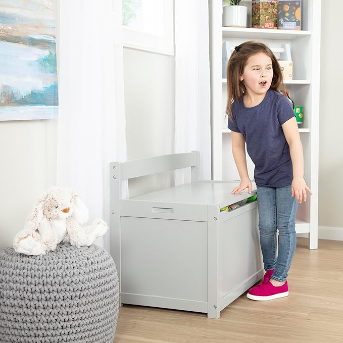 Melissa & Doug Toy Chest, Wooden Toy Storage Box with Safety-Hinged Lid, Kids Toys Storage Organizer for Playroom, Bedroom, & Montessori Classroom Furniture for Boys & Girls Ages 3+, Gray