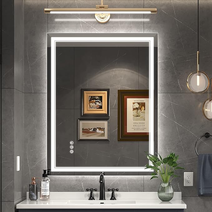 28x36 Inch Led Mirror for Bathroom with Front Light and Backlit, Dimmable Anti Fog Wall Bathroom Mirror with Led Lights, Water Proof, Decor Vanity Mirror