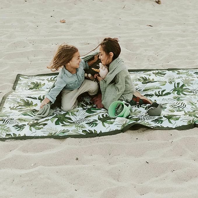 Little Unicorn 5'x7' Outdoor Family Picnic & Beach Blanket | Durable & Water-Resistant Fabric | Compact Fold & Easily Wipes Clean | Zipper Pocket (Tropical Leaf)