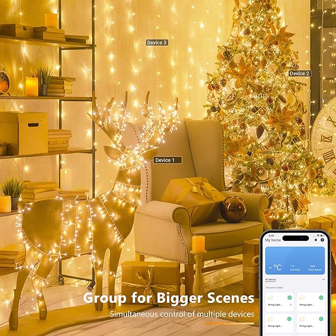 BrizLabs Smart Christmas Lights, 66FT 200 LED Christmas Lights with App/Voice Control, 8 Modes Dimmable Warm White Mini Fairy Light String, Music Sync Party Light Clear Wire for Indoor Outdoor Decor