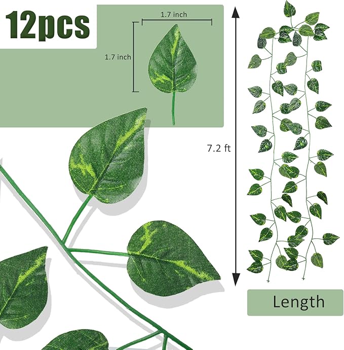RECUTMS 86 FT Artificial Ivy Fake Greenery Leaf Garland Plants Vine Foliage Flowers Hanging for Wedding Party Garden Home Kitchen Office Wall Decoration(12 Pack-03)