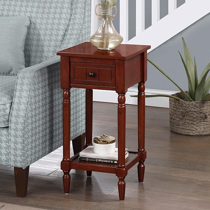 Convenience Concepts French Country Khloe 1 Drawer Accent End Table 14" - Traditional Farmhouse Side Table with Storage Drawer and Shelf for Living Room, Mahogany