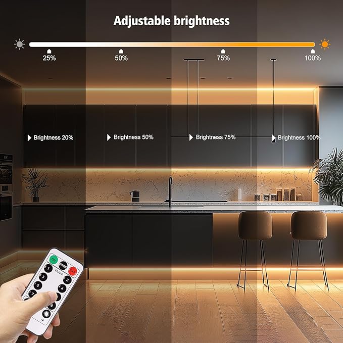 echosari 3.3FT Strip Lights Battery Operated, 2700K Tape Light with Self-Adhesive Timer Dimmable Cuttable Remote Control for Indoor Stairs Cabinets Shelves TV Home Decor (Warm White)
