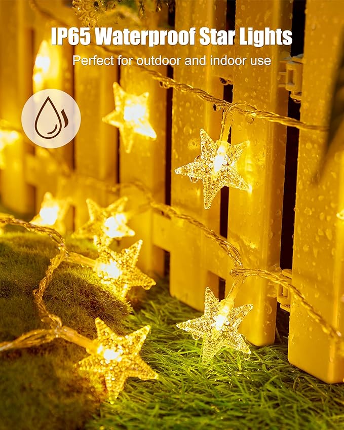 Star String Lights Plug in - 66 ft 200 LED Star Fairy String Lights with Remote and Timer, 8 Modes Waterproof for Bedroom Tent Loft Bed Window Backyard Patio Porch Balcony Party, Warm White