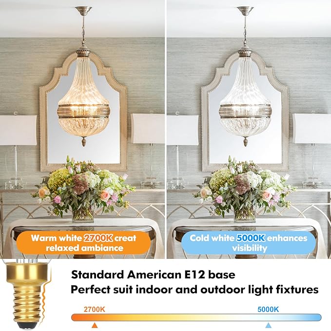 GoBright Dimmable E12 LED Candelabra Bulbs 40W Equivalent, 460LM Soft Warm White 2700K Candle Light Bulbs with Vintage Flame Tip, 4W CA10 Clear Glass LED Bulbs for Chandelier, Pendant, 6-Pack