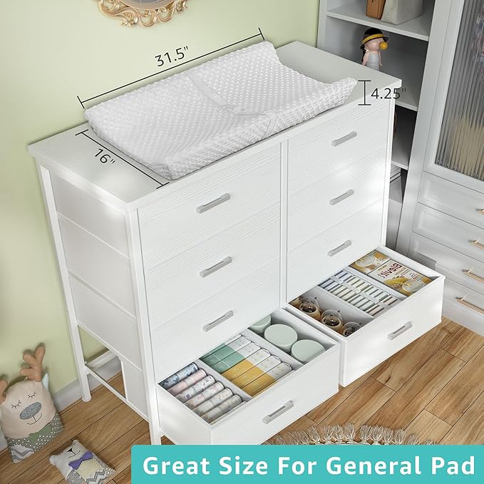 BOLUO White Dresser for Bedroom 8 Drawer,Wide Dresser TV Stand for 50" TV Dressers & Chests of Drawers Fabric Dresser for Closet Modern