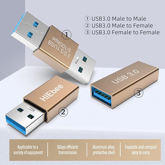 3kinds of USB 3.0 apters kit, USB 3.0 Female to Female and Male to Male and Female to Male, high Speed Convert Extension Coupler Connector converte,Gold