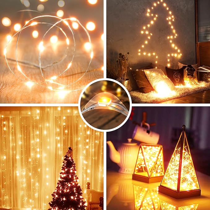 Olafus 16 Pack Christmas Fairy Lights Battery Operated Warm White, Halloween Small String Lights Copper Wire 20 LED 7ft, IP68 Waterproof Bottle Light for Wedding Vases Centerpieces Decorations Party