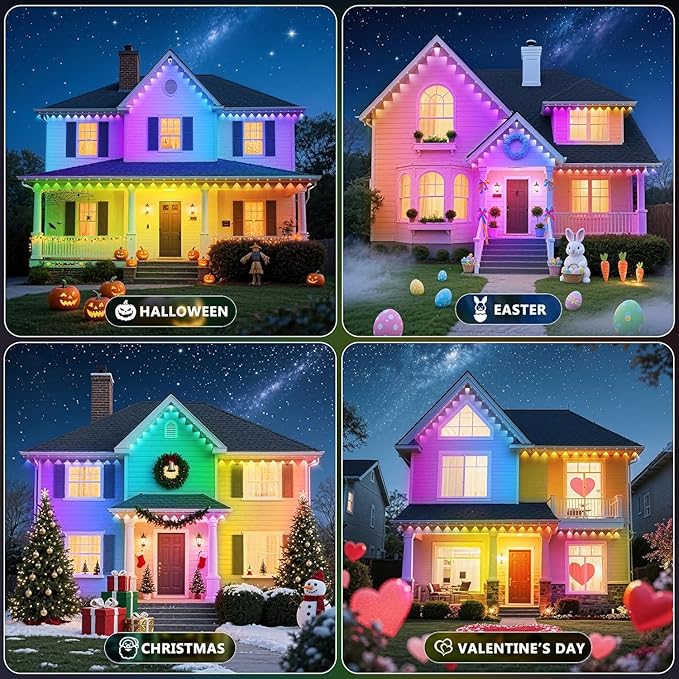 LETIANPAI 150FT Permanent Outdoor Lights,RGB Eaves Lights with App Control Remote,DIY Scene Modes IP67 Waterproof Outdoors Under Eave Lighting,Outdoor Light for Garden Decor
