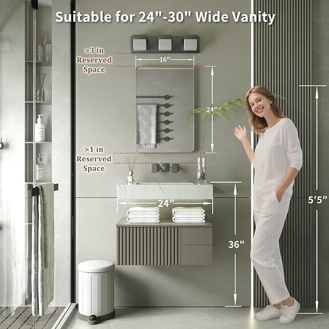 PAIHOME 16x24-Inch Brushed Nickel Bathroom-Vanity-Mirror for Wall - 304 Stainless Steel Silver Frame Bathroom Mirrors, Rectangle Farmhouse Mirror, Vertical Or Horizontal Hanging Modern Mirror