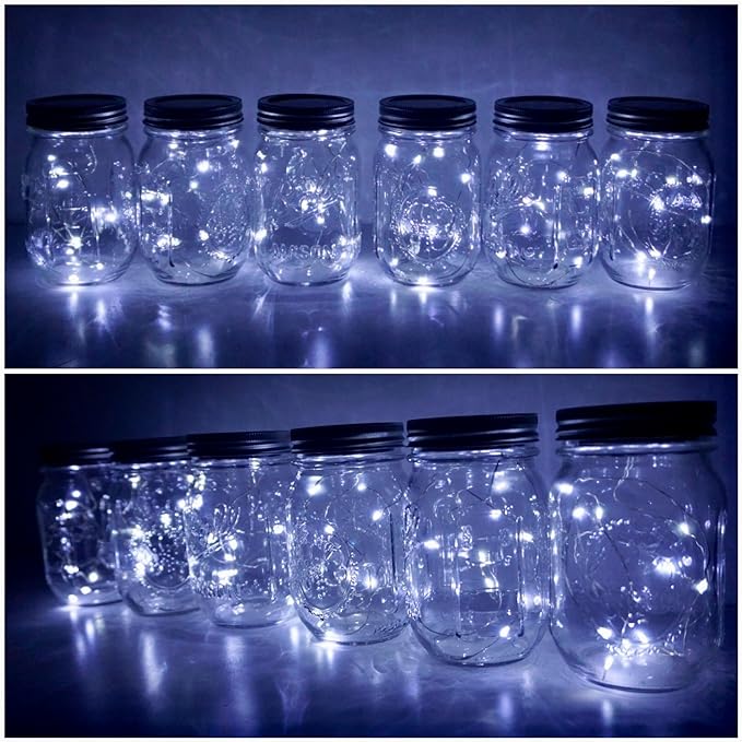 Decorman Solar Mason Jar Lid Lights, 6 Pack 10 LED Waterproof String Fairy Star Firefly Jar Lids Lights for Patio Garden Yard Lawn Party Wedding Christmas Decoration(Jars & Hangers Not Included)