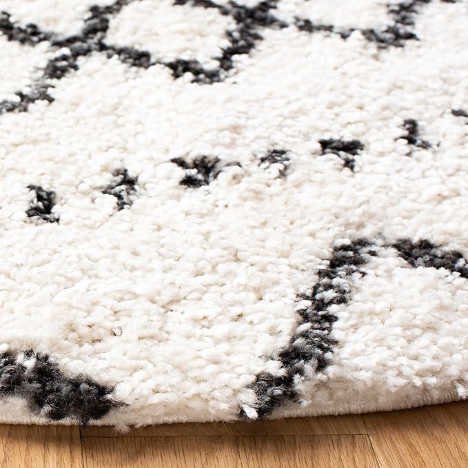 SAFAVIEH Arizona Shag Collection Area Rug - 8' Round, Ivory & Black, Non-Shedding & Easy Cleaning, Plush Thick Pile, Ideal for Living Room, Bedroom, Dining Space (ASG741Z)