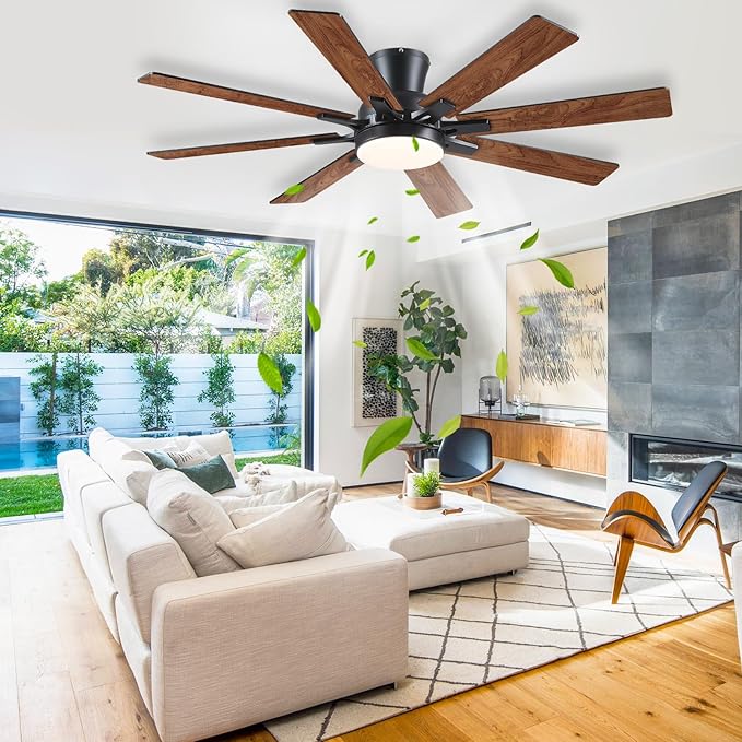 Ceiling Fans with Lights- 52" Low Profile Indoor Ceiling Fan with Light and Remote/APP Control, 8 Blade,Flush Mount, LED Dimmable DC Reversible Modern Ceiling Fan for Bedroom（Brown）