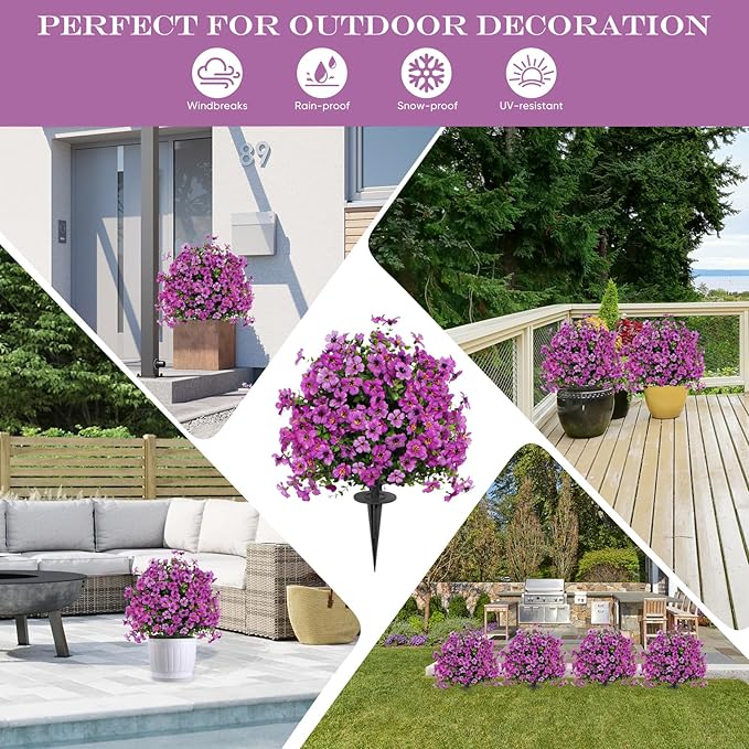 23" Set of 2 Artificial Boxwood Topiary Ball with Violet Flowers with Spikes for Outdoor, UV Resistant Faux Greenery Shrubs, Realistic Fake Bushes Plants for Garden, Yard, Front Porch, Patio Decor