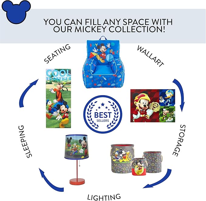 Idea Nuova Disney Mickey Mouse Collapsible Children’s Toy Storage Trunk, Durable with Soft Lid, 28.5"x 14.5"x16"