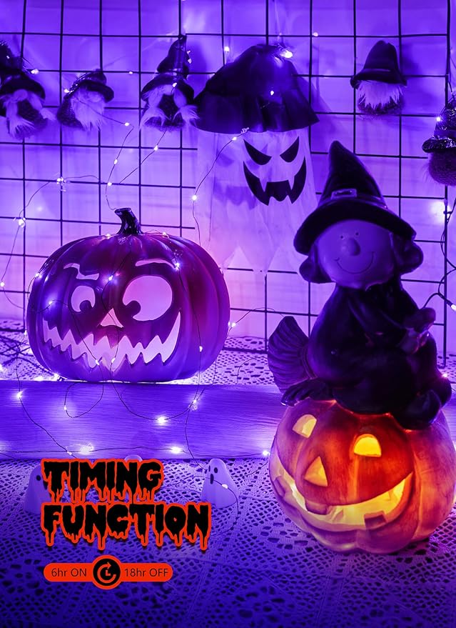 5 Pack Fairy Lights Battery Operated, 7 Feet 20 Led String Lights with Timer, Waterproof Firefly Lights for Party Haunted House Indoor Outdoor Halloween Decorations, 6 Hours on/18 Hours Off, Purple