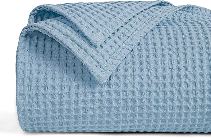 PHF 100% Cotton Waffle Weave Blanket King Size for Bed,Snag Proof Lightweight Breathable Moisture-wicking Throw for Couch,Great for Layering in Cold Weather,Machine Washable,Home Decor Gift-Dusty Blue