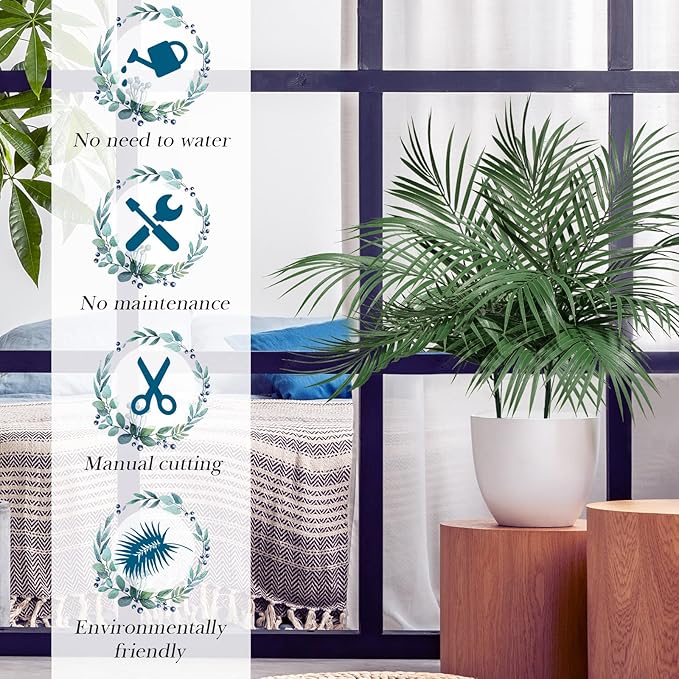 Yunsailing 60 Pieces 25" Artificial Palm Leaves Faux Tropical Palm Fronds Large Fake Greenery Plants Leaf Branches for Wedding, Palm Sunday, Flower Arrangement, Hawaiian Jungle Safari Party