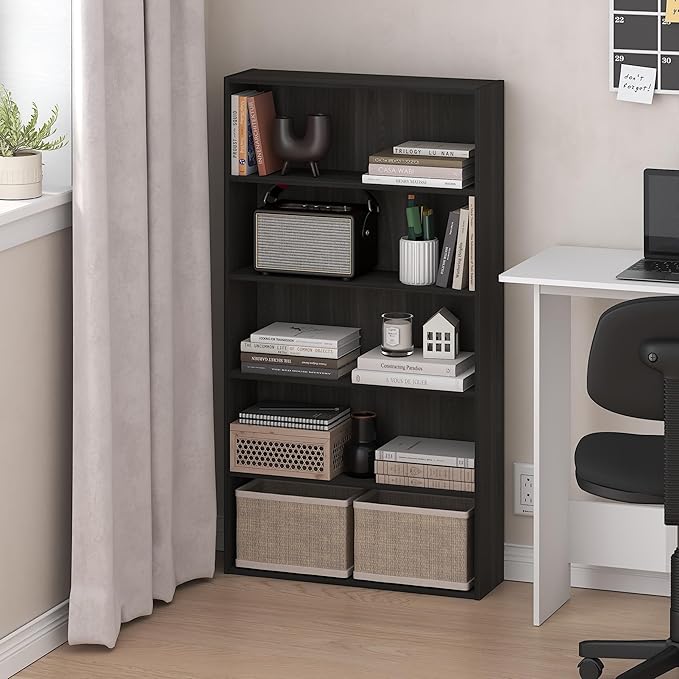 Furinno Basic Book Shelf, 5-Tier Bookshelf, Cube Storage Organizer Bookcase with Open Shelf, 7 x 24 x 44, for Living Room, Bedroom, Home Office, Espresso