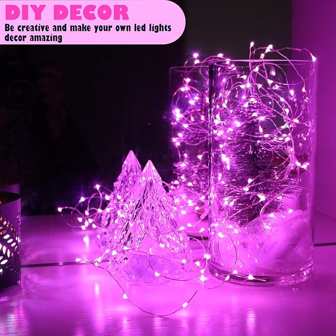 [6-Pack] 7Feet Starry String Lights,Fairy String Lights 20 Micro Starry Leds On Silvery Copper Wire 2pcs CR2032 Batteries Included,Works for Wedding Centerpiece,Party,Christmas Table Decor (Pink)