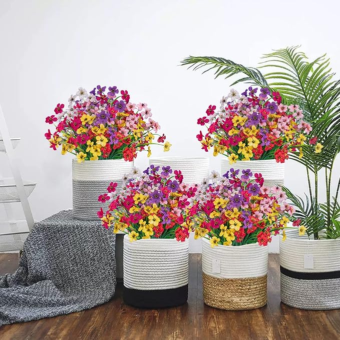 Lnoicy 24 Pcs Artificial Flowers for Outdoor,Plastic Flowers Decoration, UV Resistant Faux Flowers Shrubs, Artificial Plants for Indoor Outside Garden Home Wedding Farmhouse（6 Color）