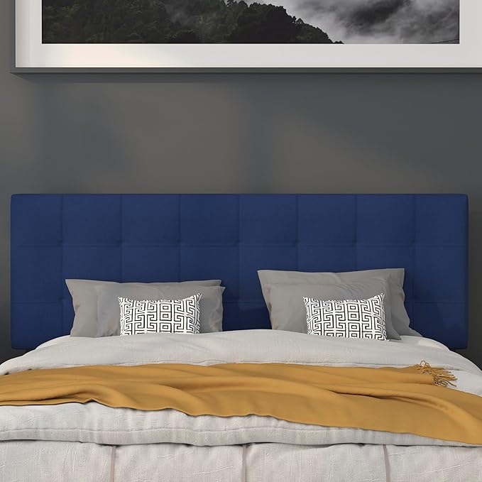 Flash Furniture Bedford Box Stitch Tufted Upholstered Queen Size Headboard in Navy Fabric
