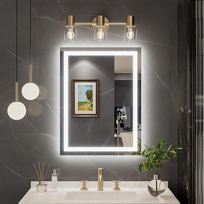 TokeShimi 24x32 LED Mirror for Bathroom,Backlit + Front lit,Lighted Mirrors for Bathroom Wall,Stepless Dimmable 3 Colors,Shatterproof,Tempered Glass,Memory Function,UL Listed