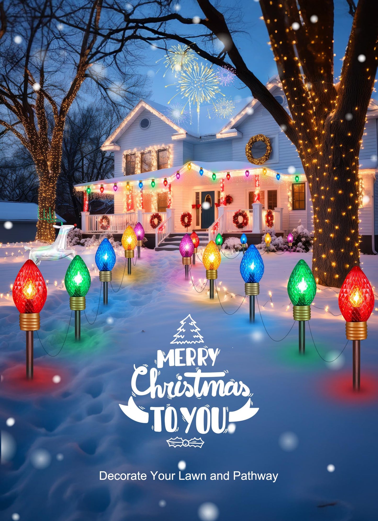 Minetom C9 Christmas Pathway Lights - 2 Pack Jumbo Multicolor, 10.5 Feet, Plastic, Model GY-C-50.6-U-B1