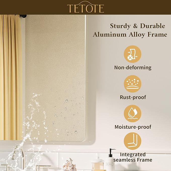 TETOTE Brushed Nickel Mirror 24 x 30 Brushed Nickel Metal Framed Bathroom Mirror, Tempered Glass, Modern Farmhouse Wall Mounted Mirror for Decorative(Horizontal/Vertical)
