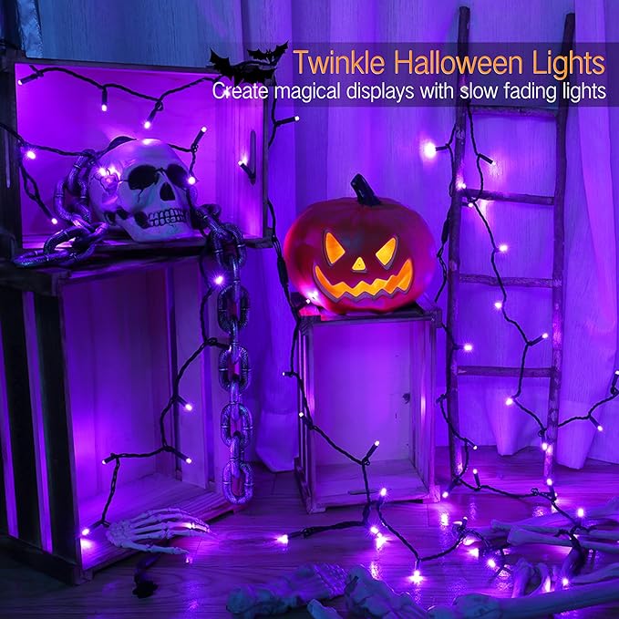 Brizled Purple Christmas Lights, 33ft 100 LED 5mm Wide Angle Gentle Twinkle Christmas Lights, 120V UL Certified Connectable Purple String Light Outdoor Xmas Tree Light for Xmas Halloween Tree Home