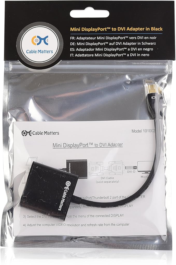 Cable Matters Mini DisplayPort to DVI Adapter (Mini DP to DVI) in Black - Thunderbolt and Thunderbolt 2 Port Compatible