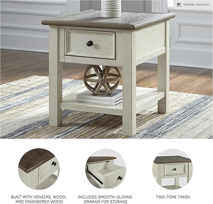 Signature Design by Ashley Bolanburg Farmhouse Square Two Tone End Table, Antique Cream