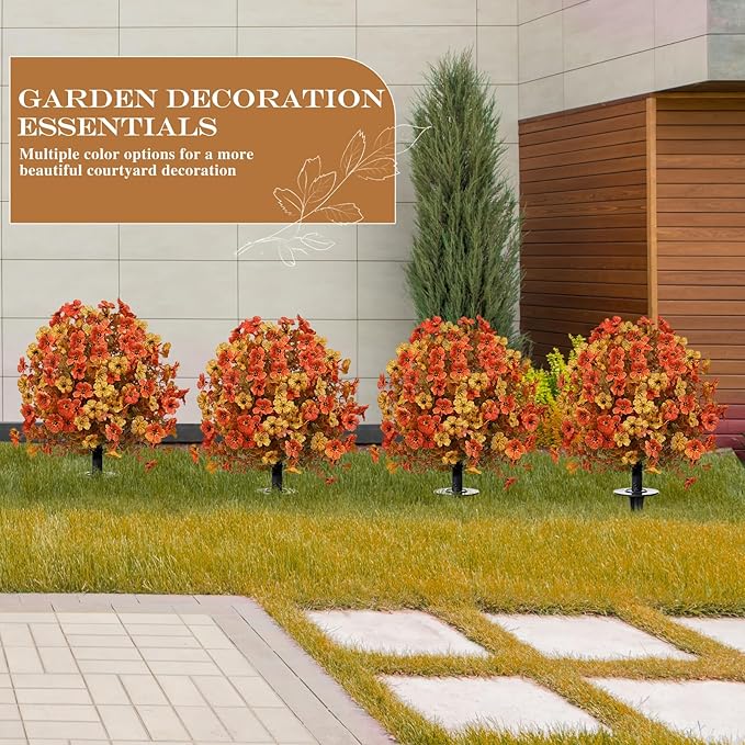 Artificial Topiary Bushes for Outdoors with Spike, Boxwood Ball Fake Shrubs UV Resistant Faux Plants for Indoor Outdoor Fall Thanksgiving Halloween Decor (Orange)