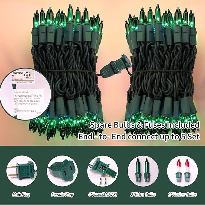 LAMPHOME St. Patrick's Day Mini String Lights, Super-Bright Extendable Green Christmas Lights Decoration 100Lights 19.6ft UL Certified Mini Bulb String Lights Set for Outdoor Christmas Tree Decor