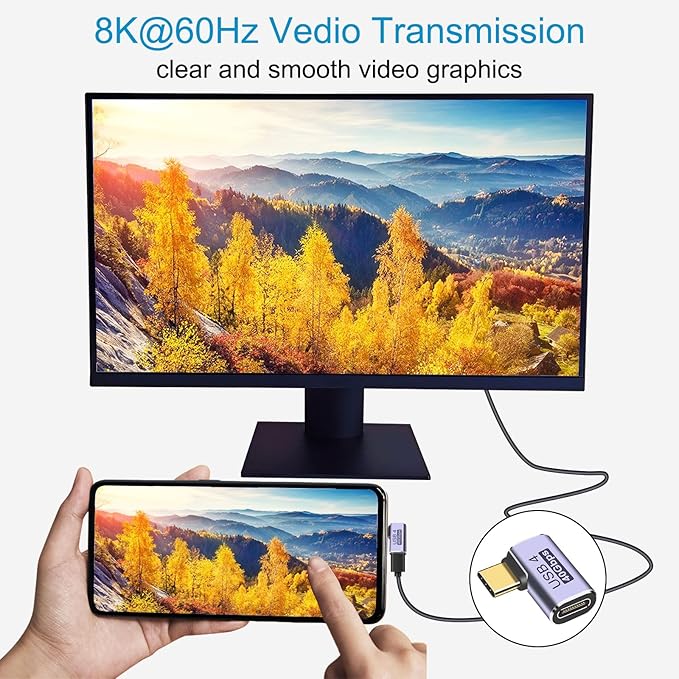 4pcs 90 Degree Right Angle USB C Male to Female Adapter/Connector, USB Type C Adapter Extender Support 100W, 40Gbps, 8K@60Hz for Steam Deck, MacBook,Thunderbolt ect(Side Bend)