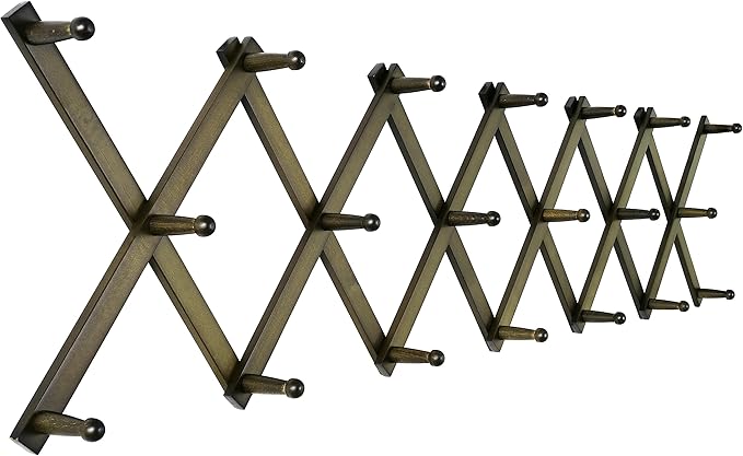 SKOLOO Hat Rack for Wall with 20 Hooks, Solid Wooden, Modern, Expandable Coat Rack Wall Mount for Coats, Hats, Bags, Baseball Caps, Dark Walnut Color